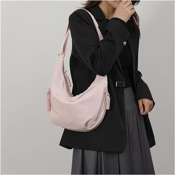 Crescent Shoulder Bag Nylon Bag Pink - Picture 2 of 5